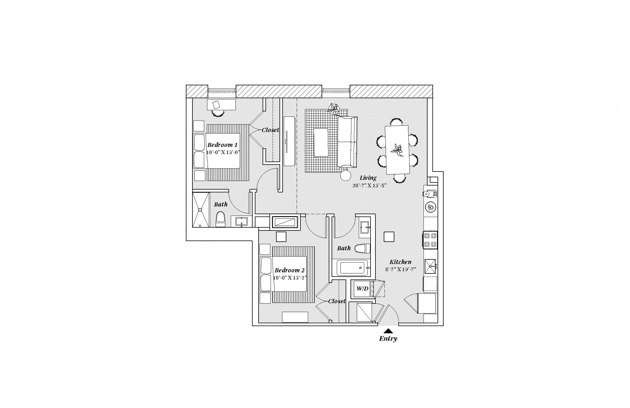 Floor plan for 2 beds, 2 baths, 1062 sqft